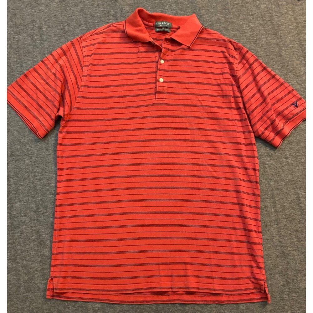 Lyle & Scott Red Striped Polo Shirt Size Large 100%‎ Cotton Mens Short Sleeve